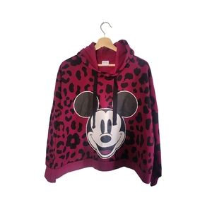 DISNEY Mickey Mouse Burgundy Leopard Print Hoodie Size 1X